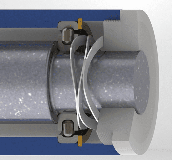 Wave Spring with waved ends preloads bearing in compressor application.