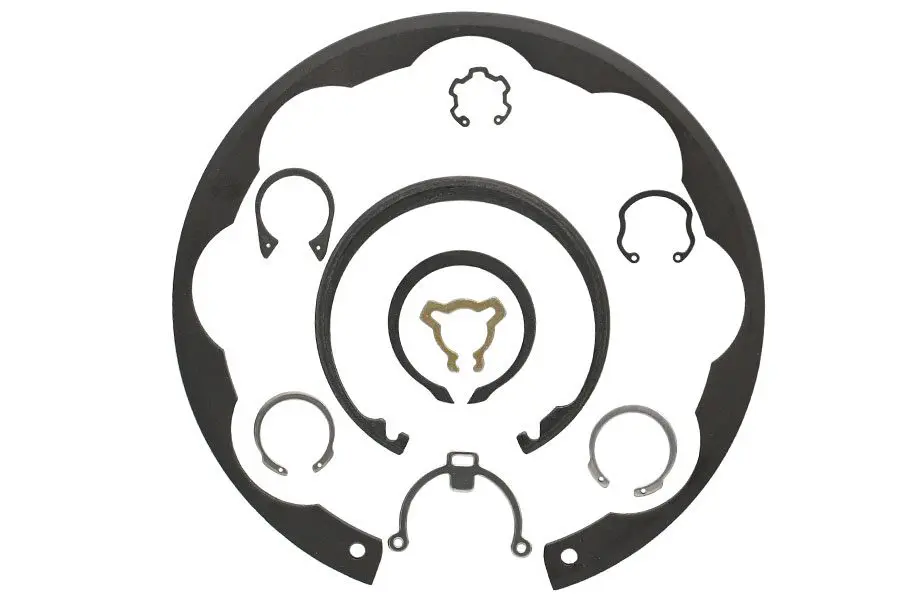 Image of custom retaining rings by Rotor Clip, engineered for specific applications, showcasing the unique designs that deviate from standard circlips or snap rings