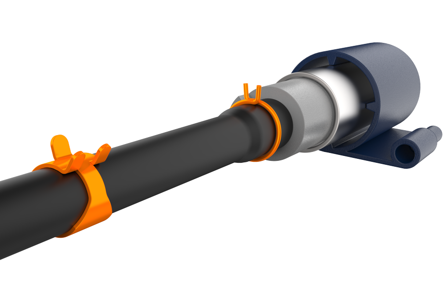 Rendered image of a hose clamp securing a fuel line to a fuel pump outlet.