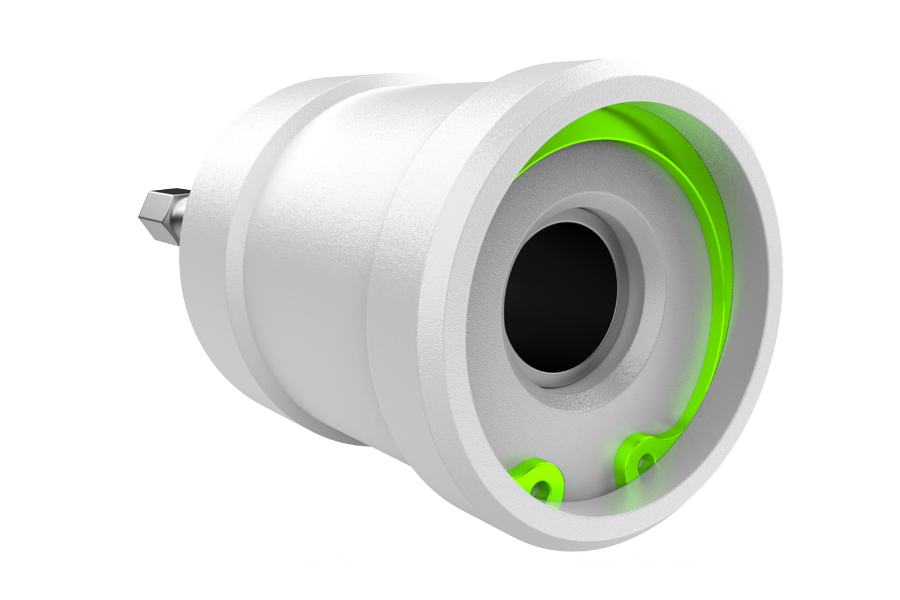 Rendered image showing an HO retaining ring securing an internal brush or rotating element in a pipe cleaner tool.