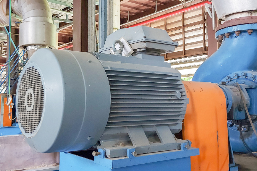 Industrial electric motor and pump equipment in a manufacturing facility