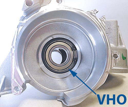 Rotor Clip VHO Beveled Retaining Ring installed in housing with bearing