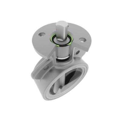 3D Render of butterfly valve application with Rotor Clip spiral retaining ring