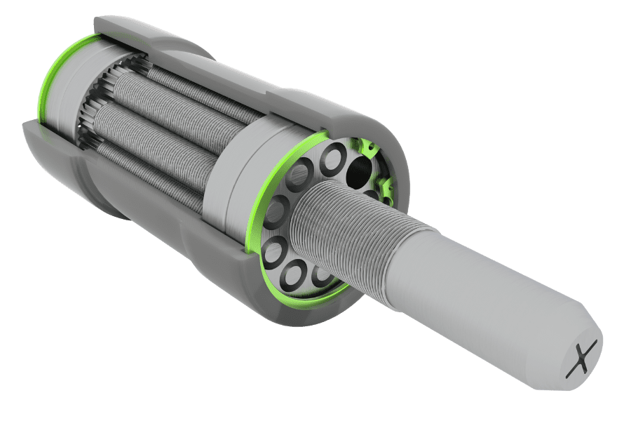 3D render of an actuator mechanism featuring a retaining ring by Rotor Clip, highlighting the ring's critical role in the secure and precise movement of the actuator components