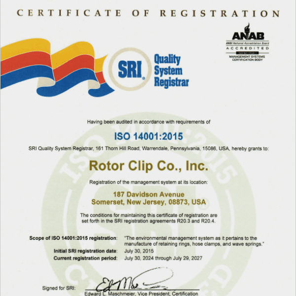 SRI certificate rotor clip