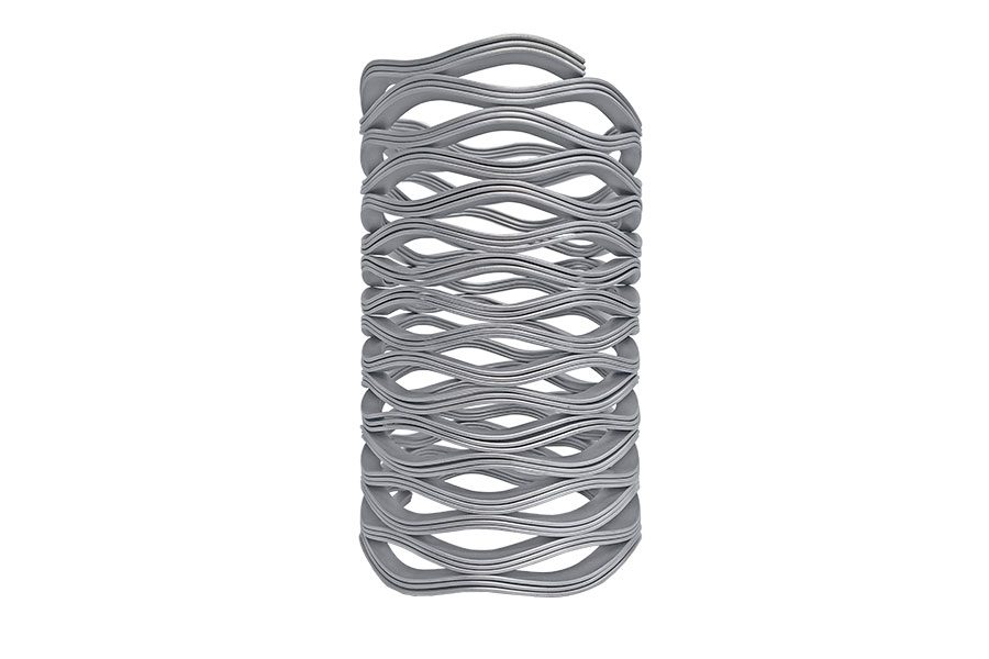 3D render of a custom interlaced wave spring by Rotor Clip, featuring multiple intertwined stainless steel wave springs for enhanced load-bearing capacity and compact design
