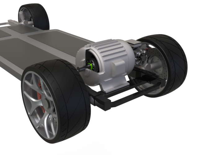 ev motor with balanced tapered section retaining ring