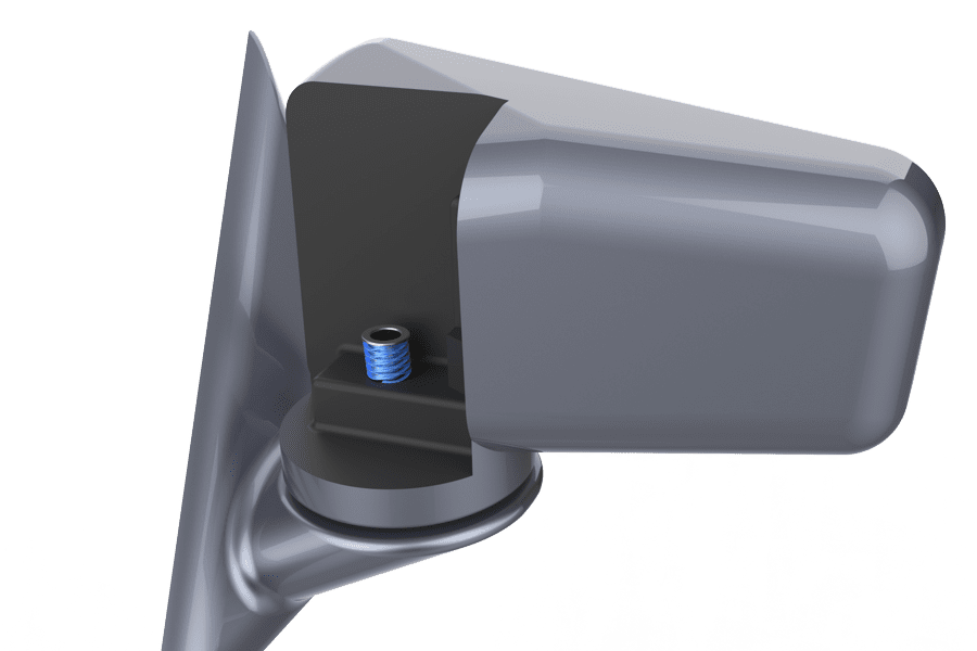 Multi-turn wave spring enabling controlled motion in a car side mirror mechanism.