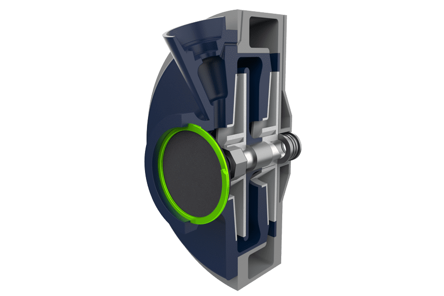 Rendered image of a two-turn spiral ring securing an impeller or internal component in an intake pump.