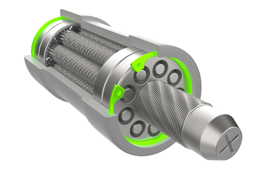 Rendered image of an HO housing ring retaining a bearing or nut within a linear worm actuator.