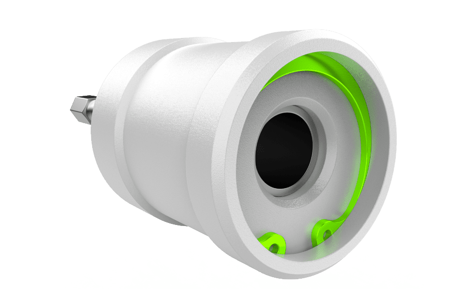 Rendered image showing an HO retaining ring securing an internal brush or rotating element in a pipe cleaner tool.