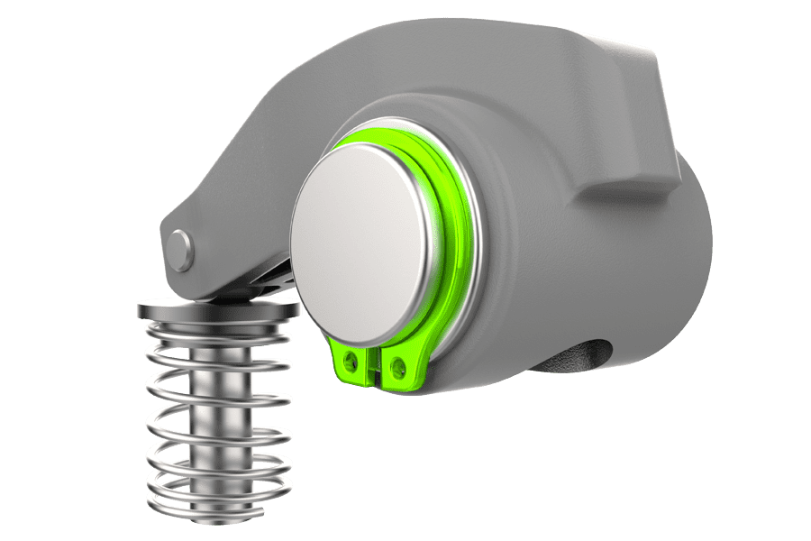 Rendered image of an SH shaft ring retaining a rocker arm on its pivot shaft.