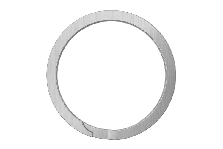 A Render of a rotor clips spiral retaining ring in a stainless steel material