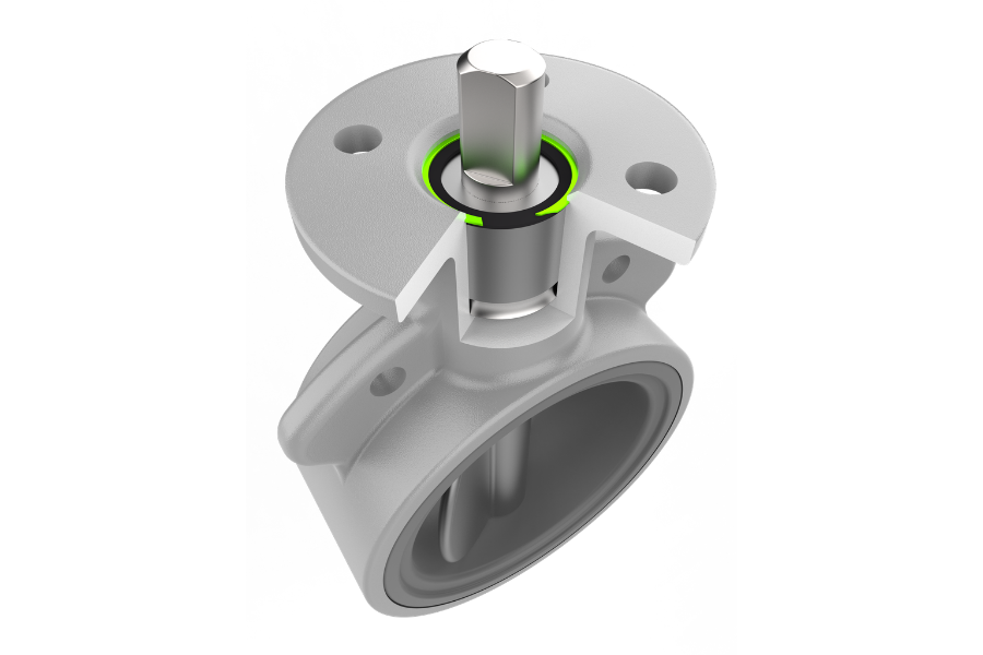Spiral retaining ring used in a butterfly valve