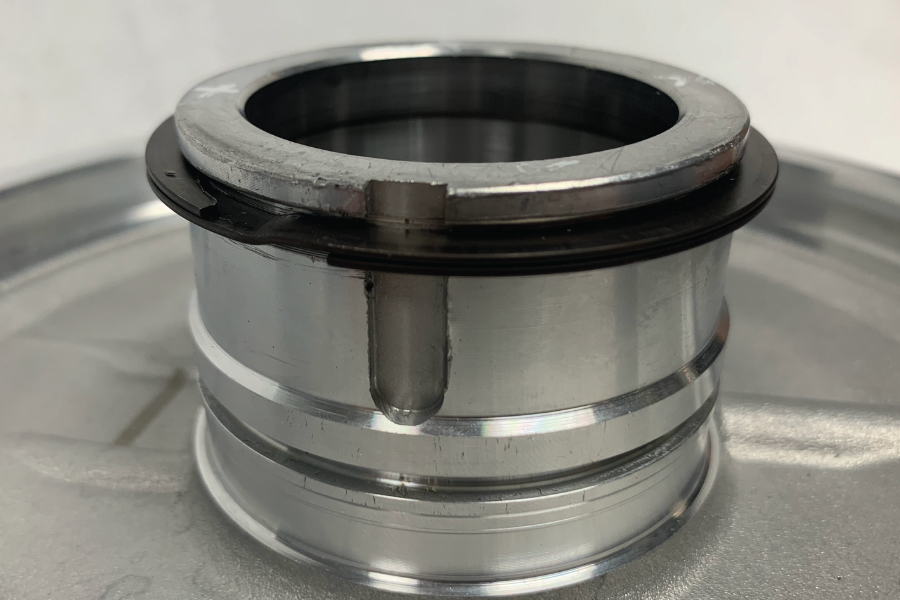 Fully installed spiral retaining ring in the groove